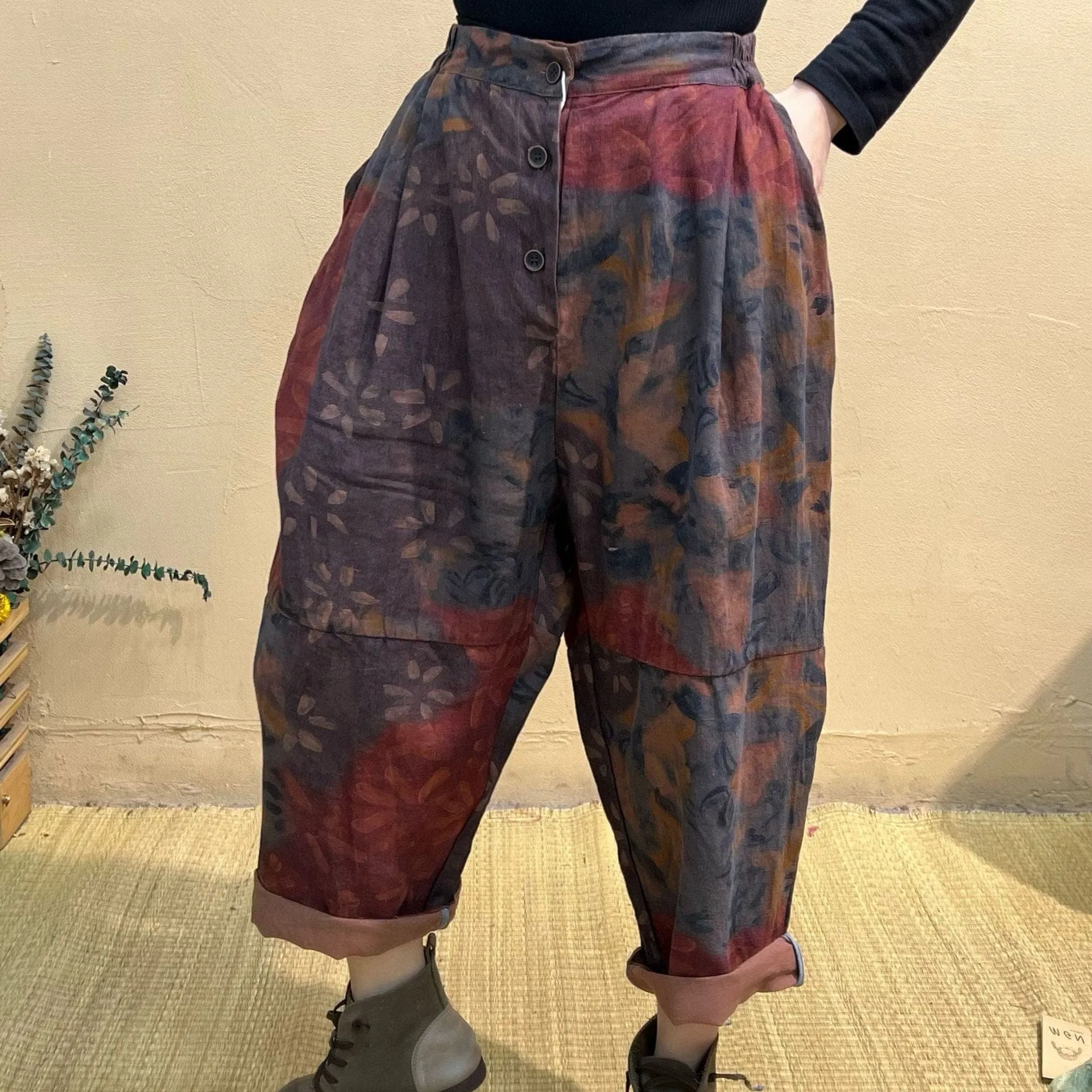 Abstract Linen Harem Pants