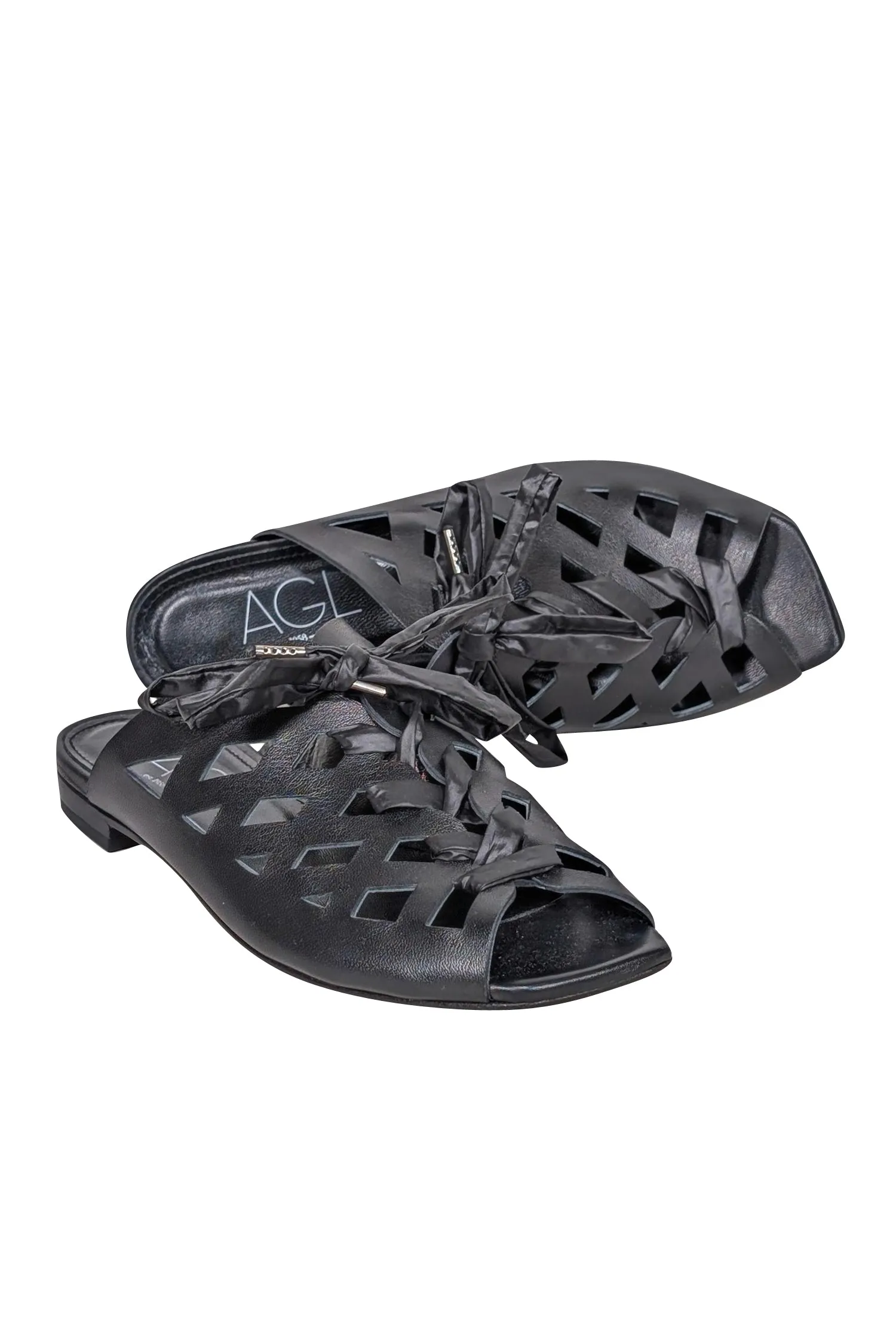 AGL - Black Laser Cut Out Slide Sandals Sz 8