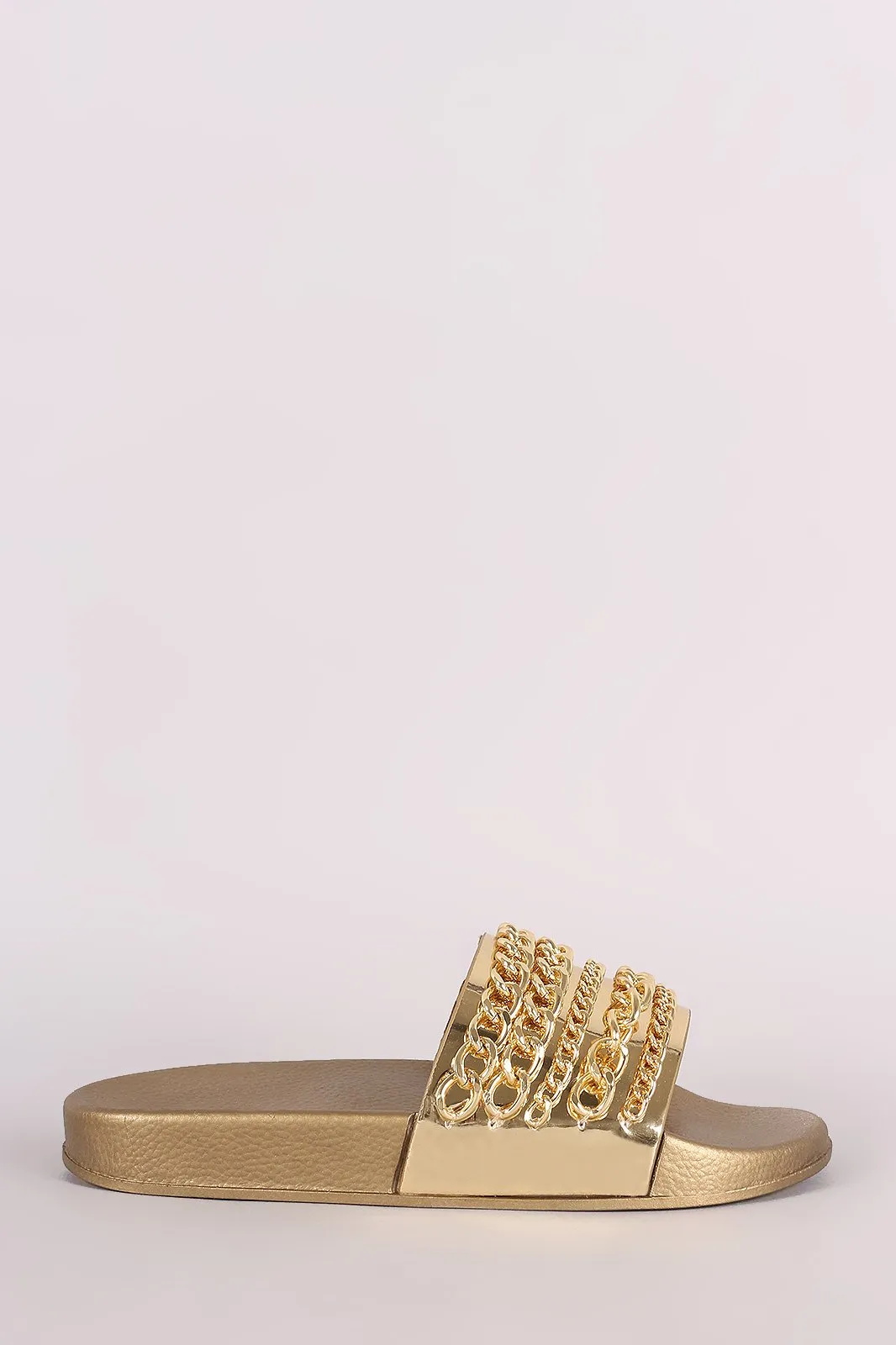 Bamboo Metallic Chain Embellished Open Toe Slide Sandal