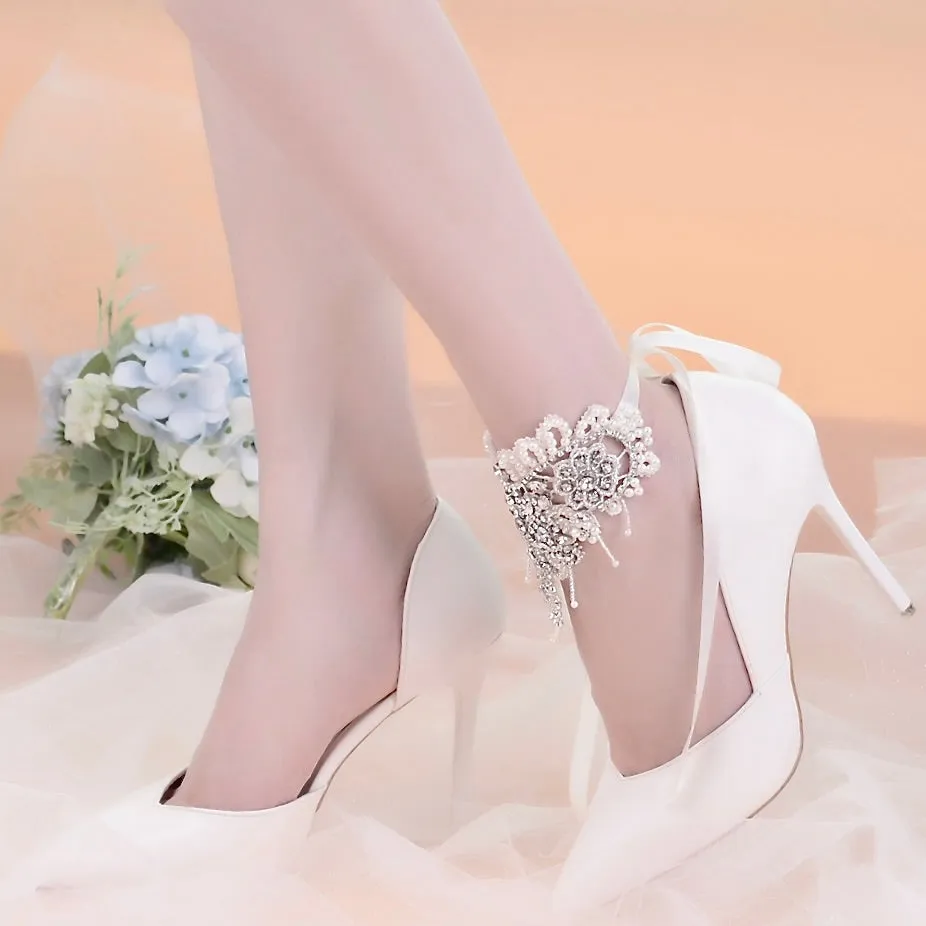 Beaded Lace Wedding Ankle Jewelry, Barefoot Sandals