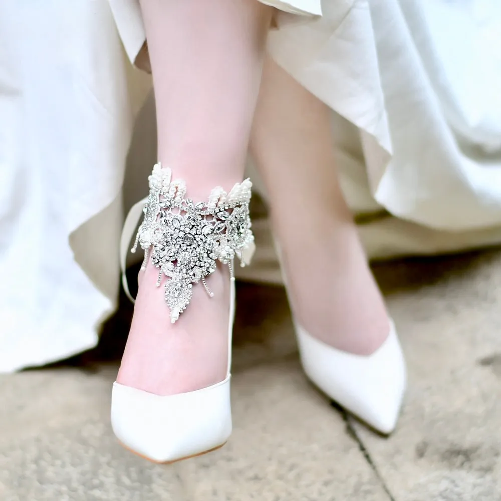 Beaded Lace Wedding Ankle Jewelry, Barefoot Sandals