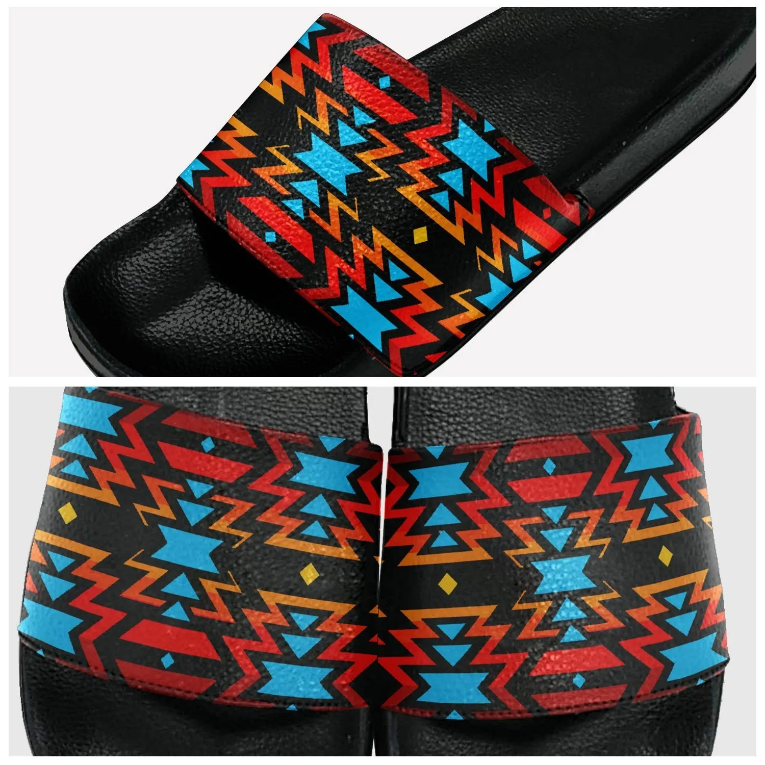 Black Fire and Turquoise Slide Sandals