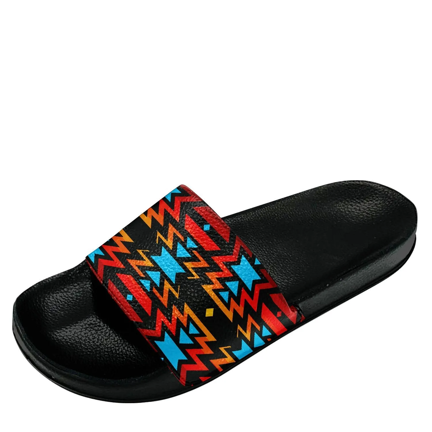 Black Fire and Turquoise Slide Sandals