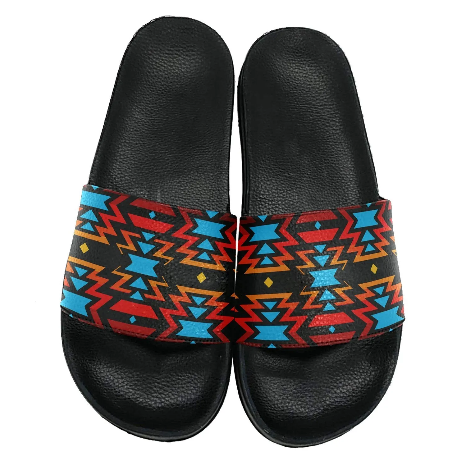 Black Fire and Turquoise Slide Sandals