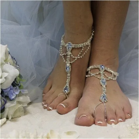 BRIDE wedding barefoot sandals - blue silver