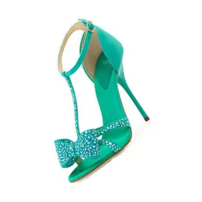 Casual Suede Buckle Rhinestone Bow High Heel Sandals