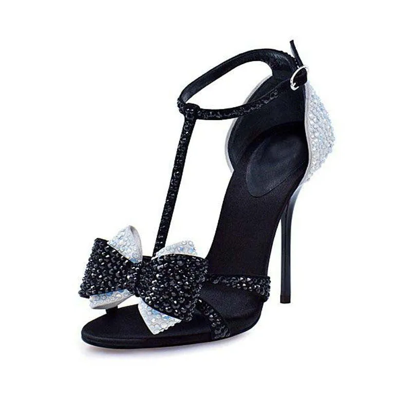 Casual Suede Buckle Rhinestone Bow High Heel Sandals