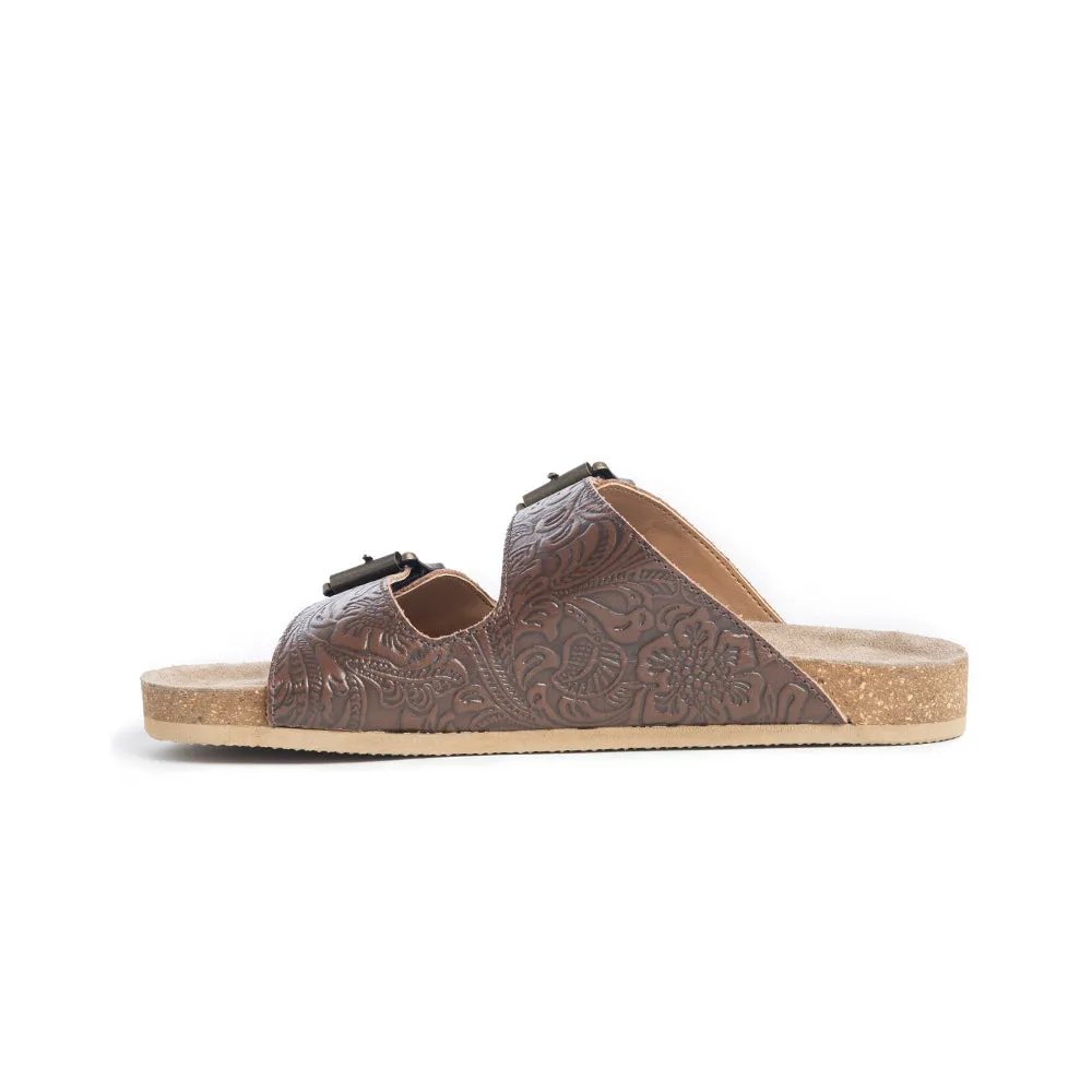 Cedarstone Brown Embossed Leather Sandals