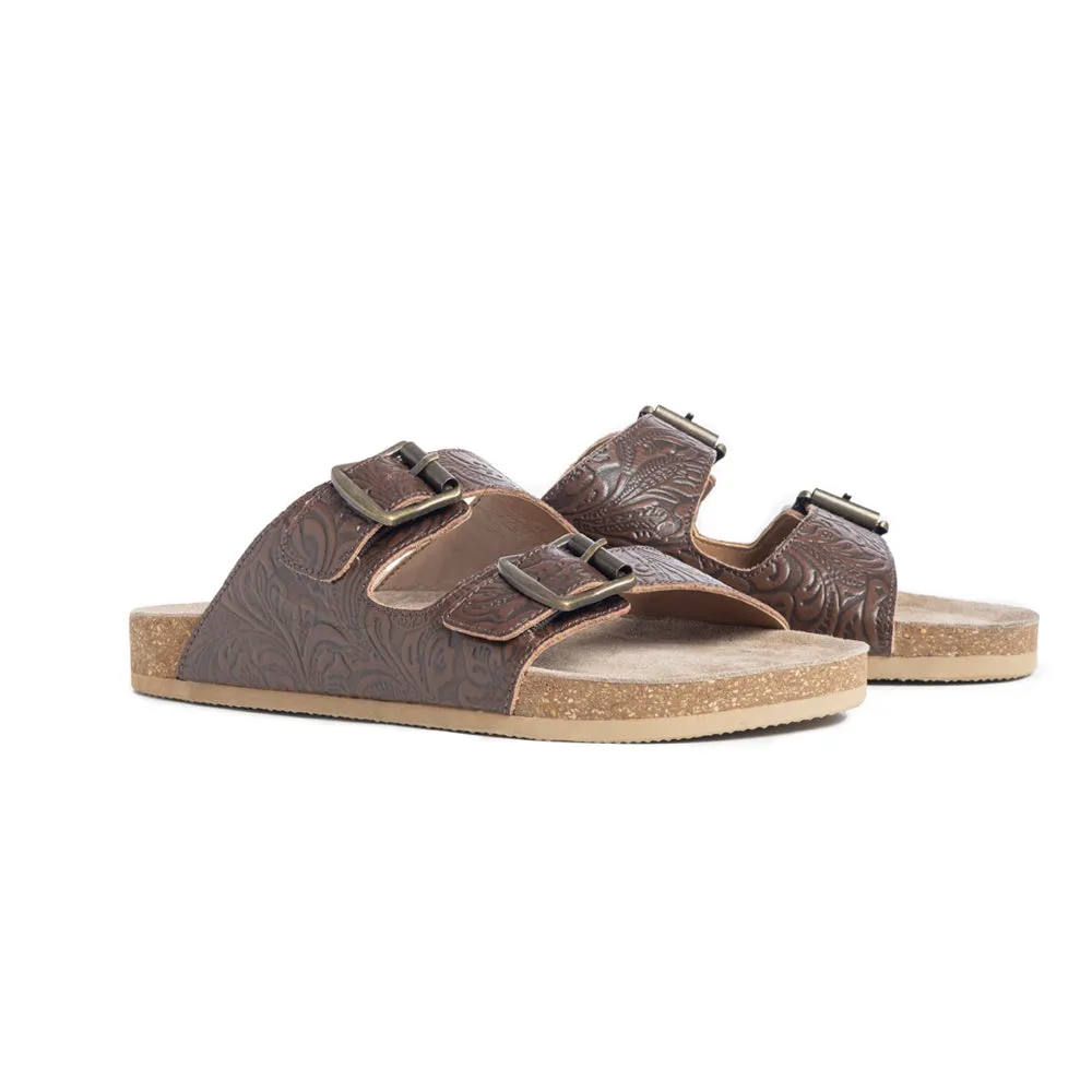 Cedarstone Brown Embossed Leather Sandals