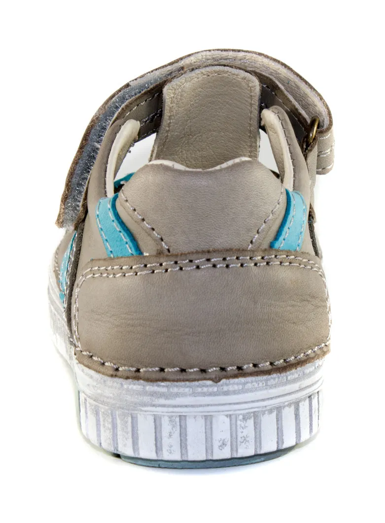 D.D. Step little kid boy double strap sandals/open shoes grey with blue stripe size US 8.5-12