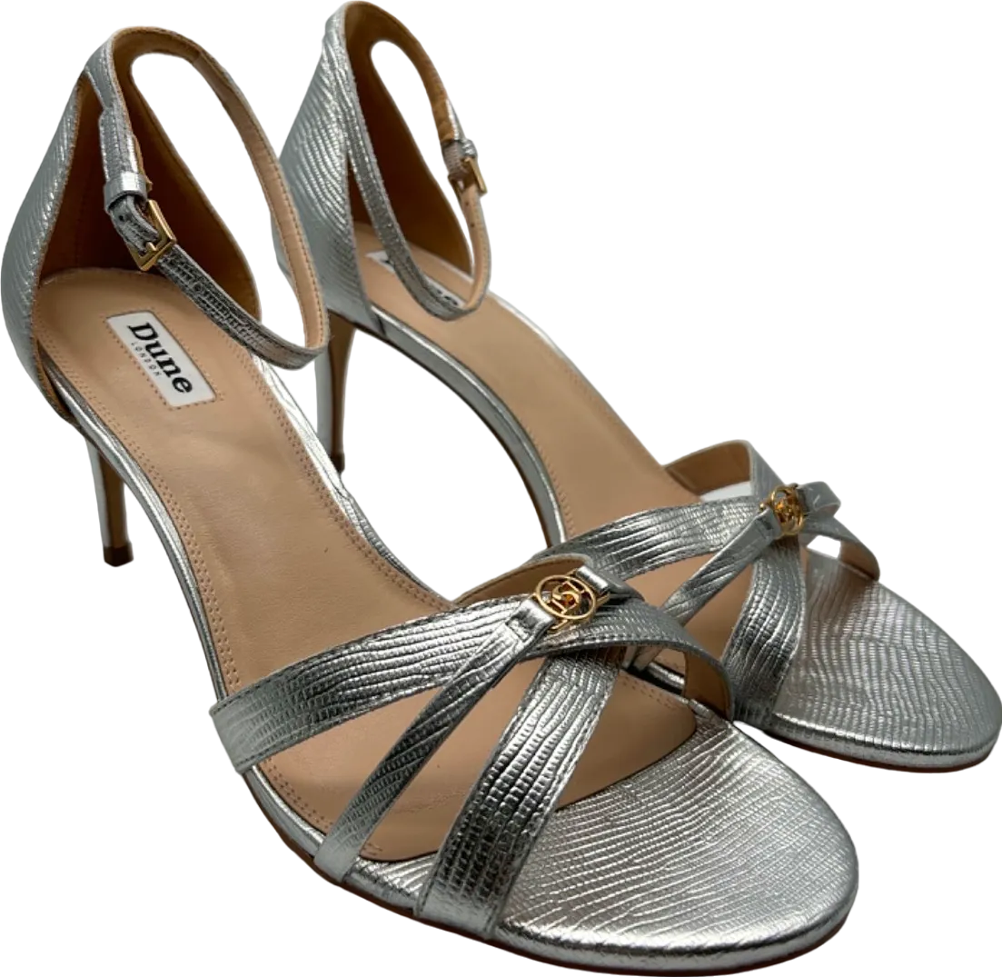 Dune Silver Strappy Heeled Sandals UK 8