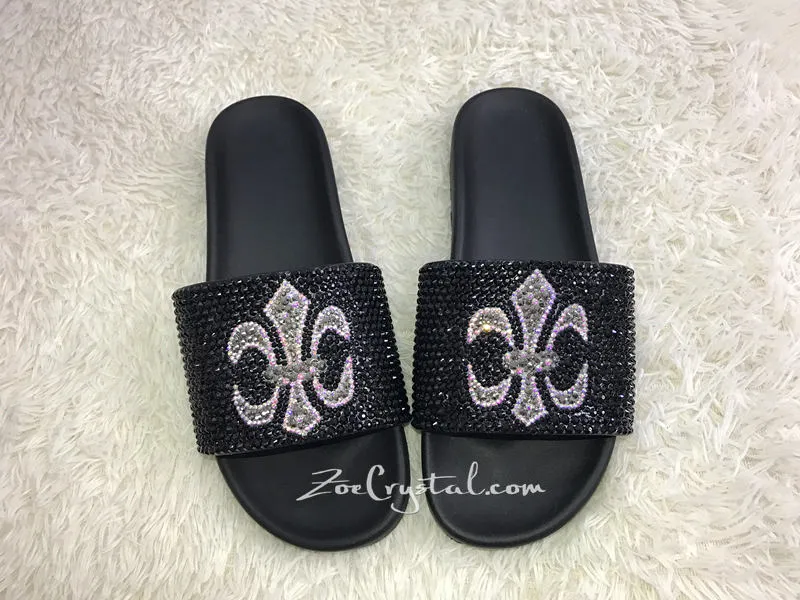 Fashionable Cool Black SANDALS / SLIDES with Cross