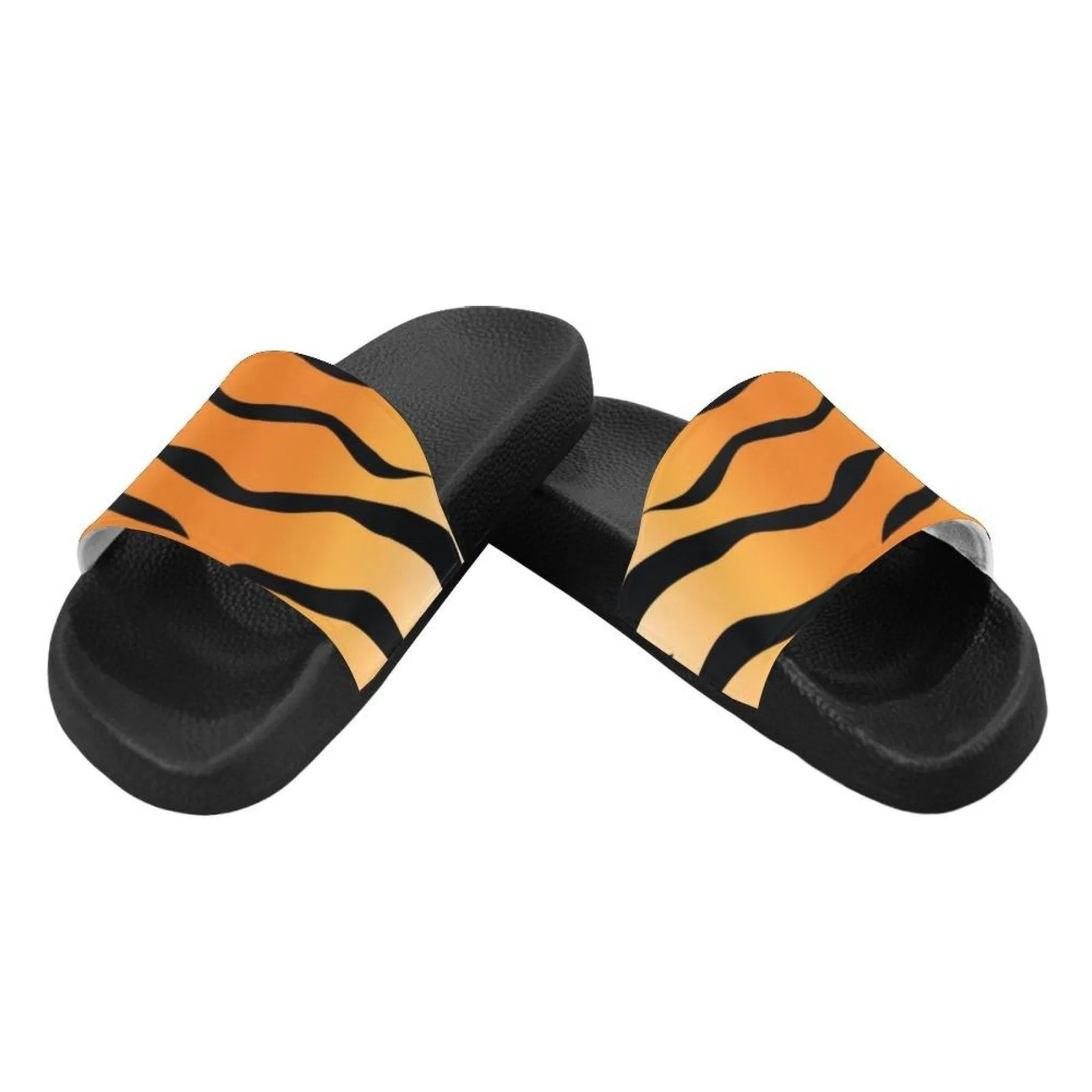 Flip-Flop Sandals, Orange And Black Tiger Stripe Womens Slides