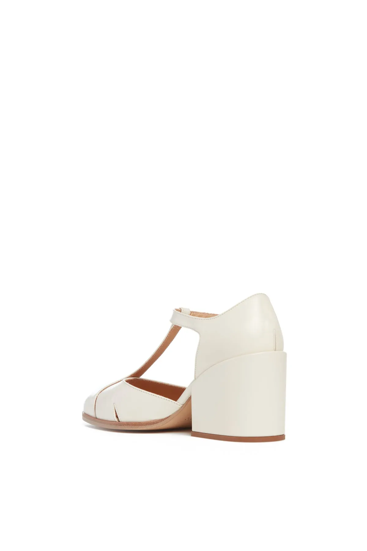 Hawes T-Strap Heel in Cream Leather