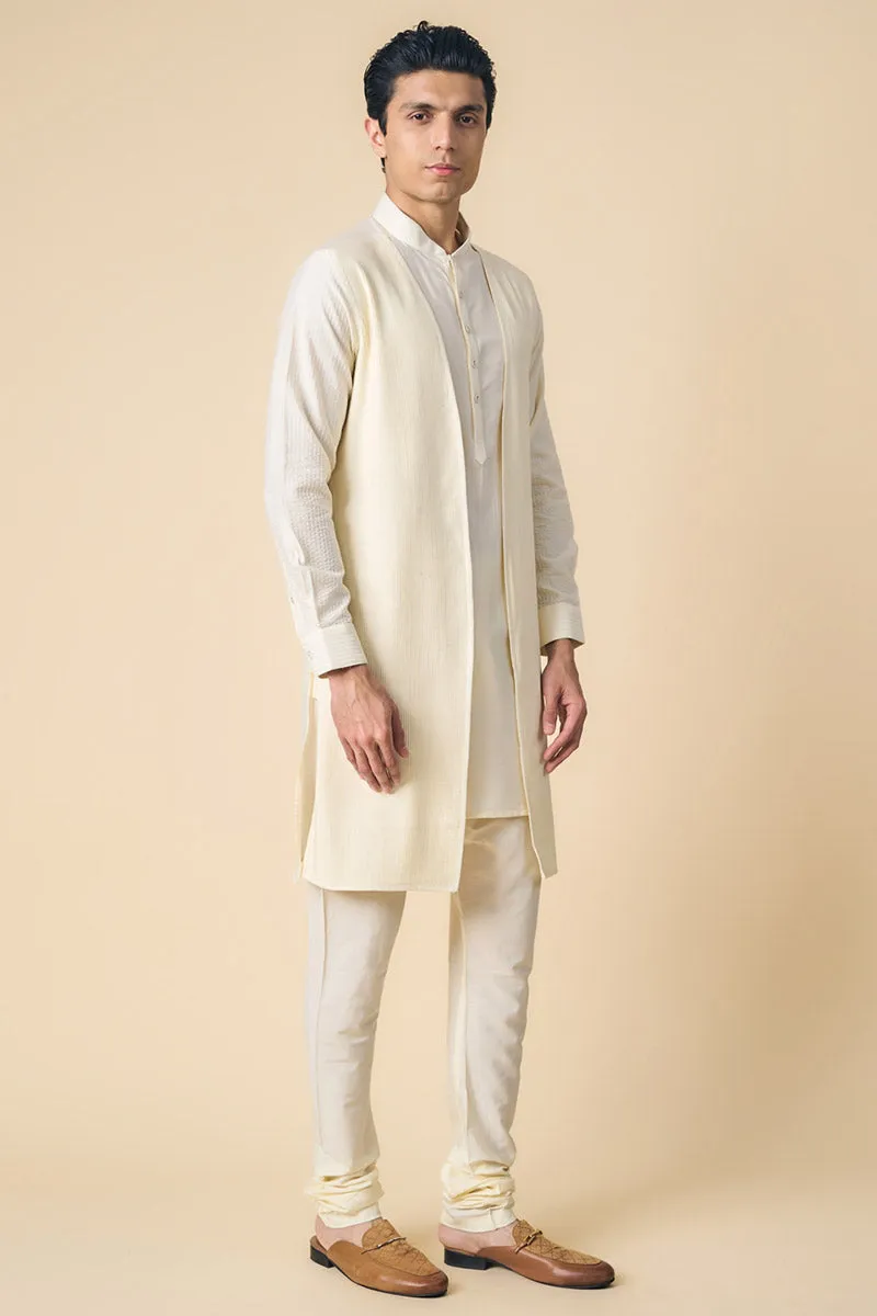 Ivory Foax Waist Coat Layered Kurta Set