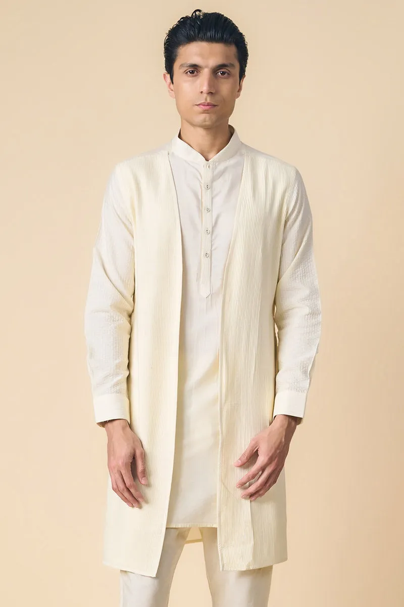 Ivory Foax Waist Coat Layered Kurta Set