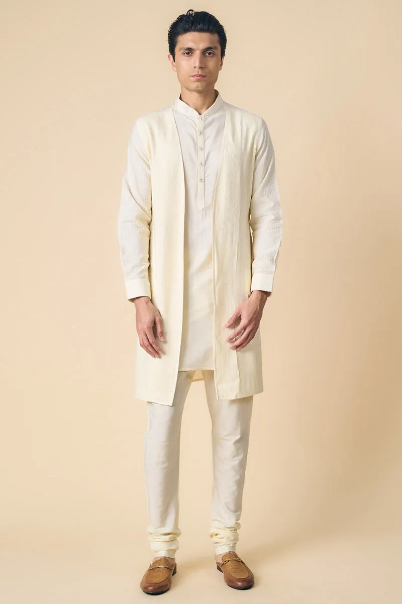 Ivory Foax Waist Coat Layered Kurta Set