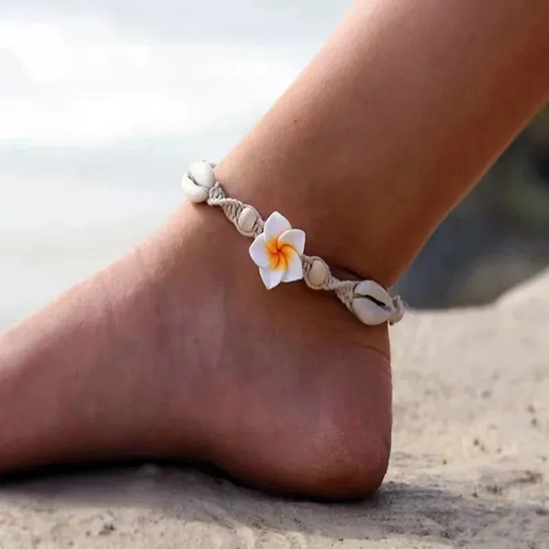 JC - Boho Sea Shell Flower Anklet for Women | Starfish & Conch Beach Bracelet | Barefoot Sandal Leg Chain Jewelry