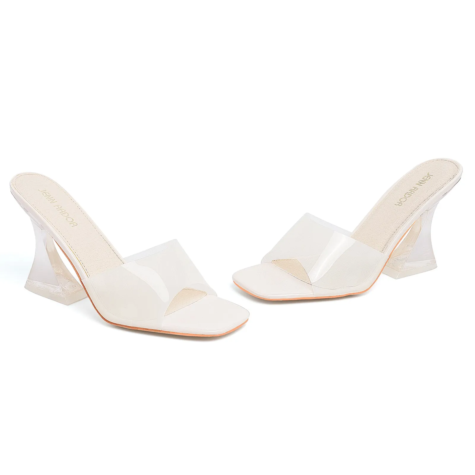 JENN ARDOR Clear Heels for Women Open Toe Sandals Transparent Mules Square Toe Backless Womens Block Chunky Heels Sandals