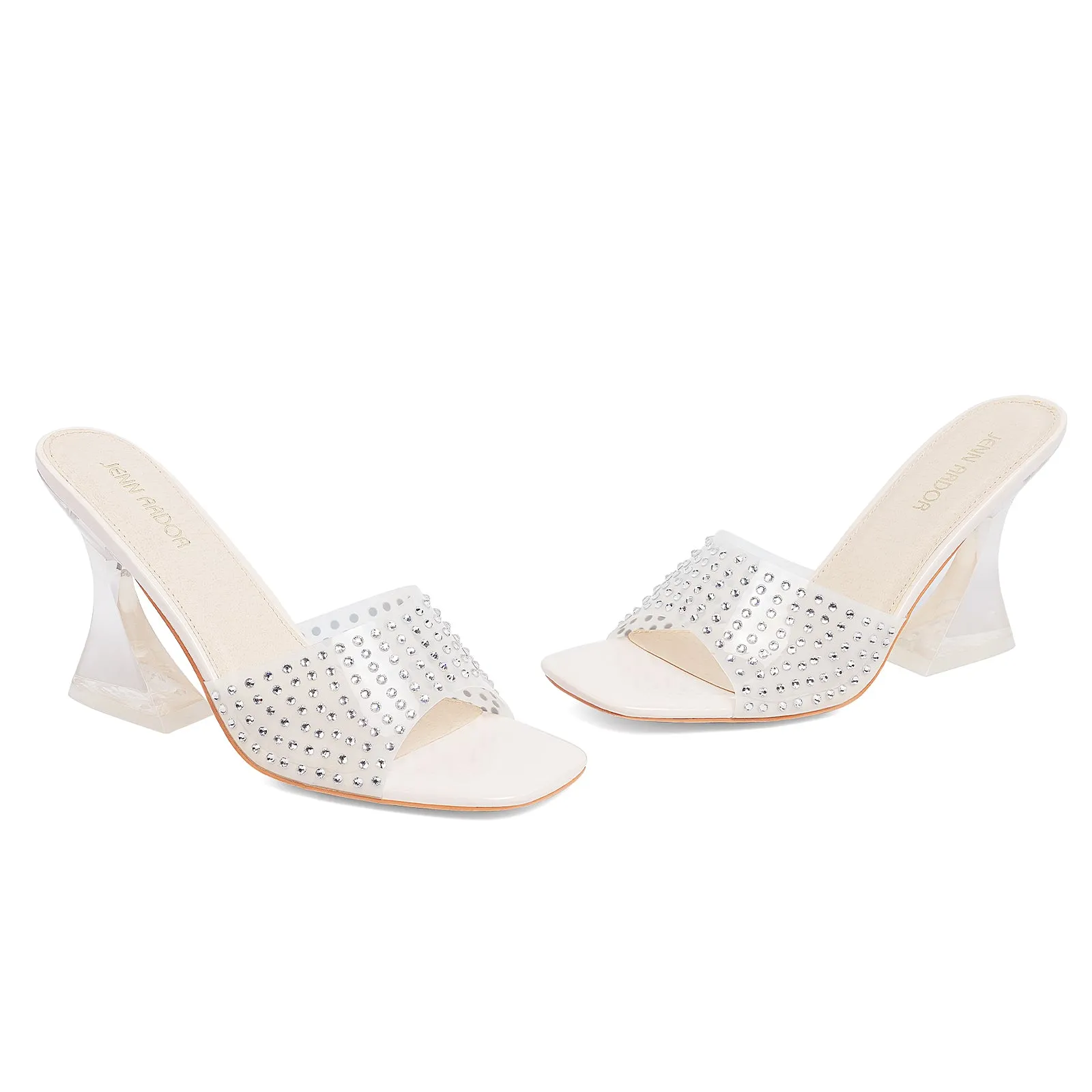 JENN ARDOR Clear Heels for Women Open Toe Sandals Transparent Mules Square Toe Backless Womens Block Chunky Heels Sandals