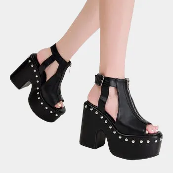 Joskaa 2024 New Black Chunky Strappy Sandals