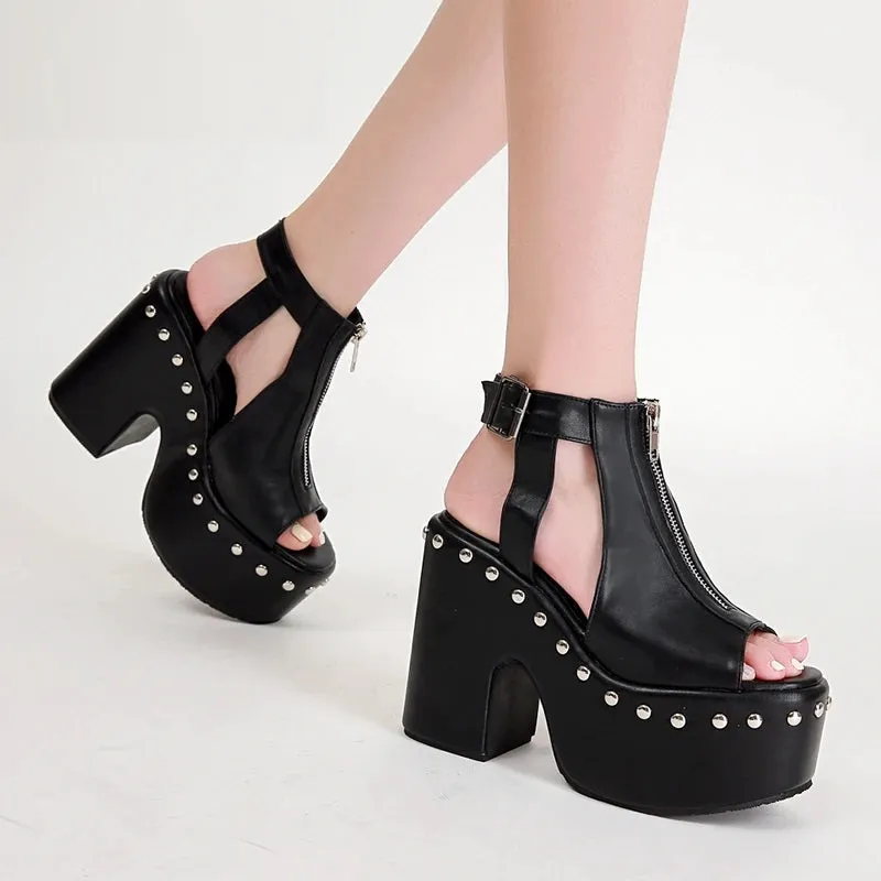 Joskaa 2024 New Black Chunky Strappy Sandals