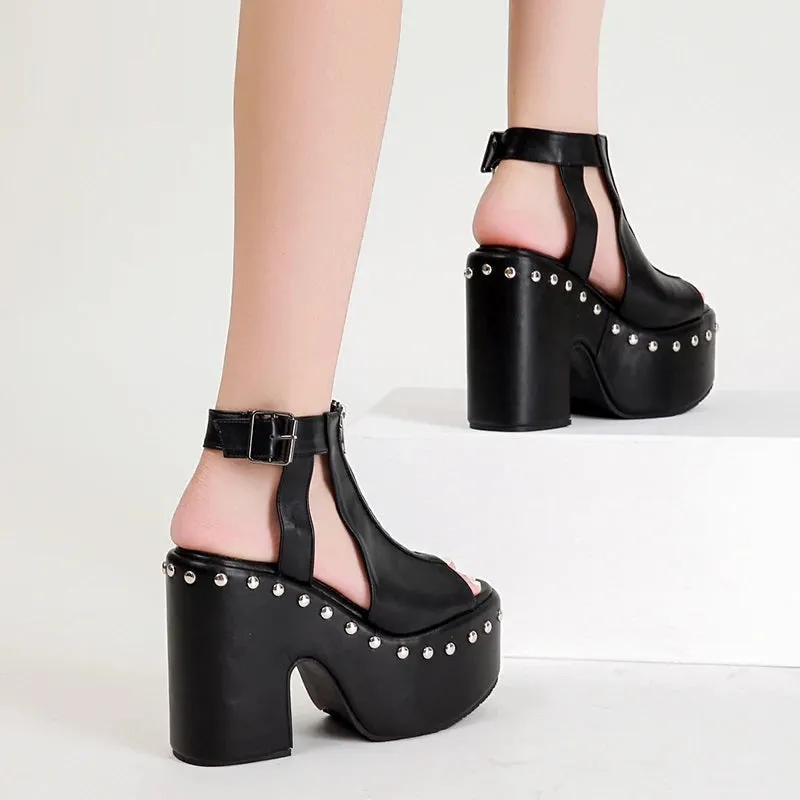 Joskaa 2024 New Black Chunky Strappy Sandals