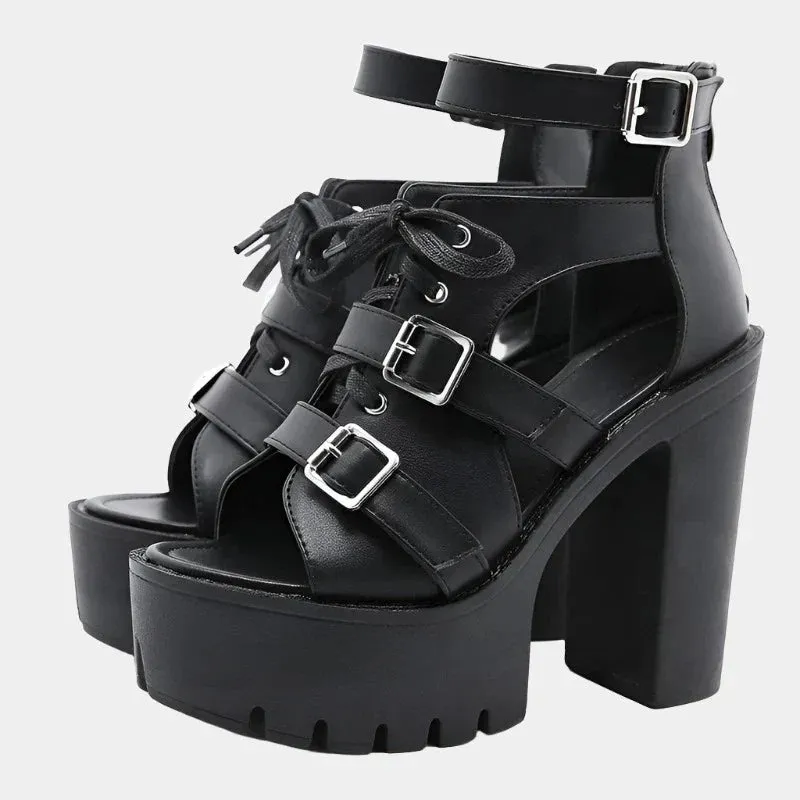 Joskaa 2024 New Chunky Black Heel Sandals