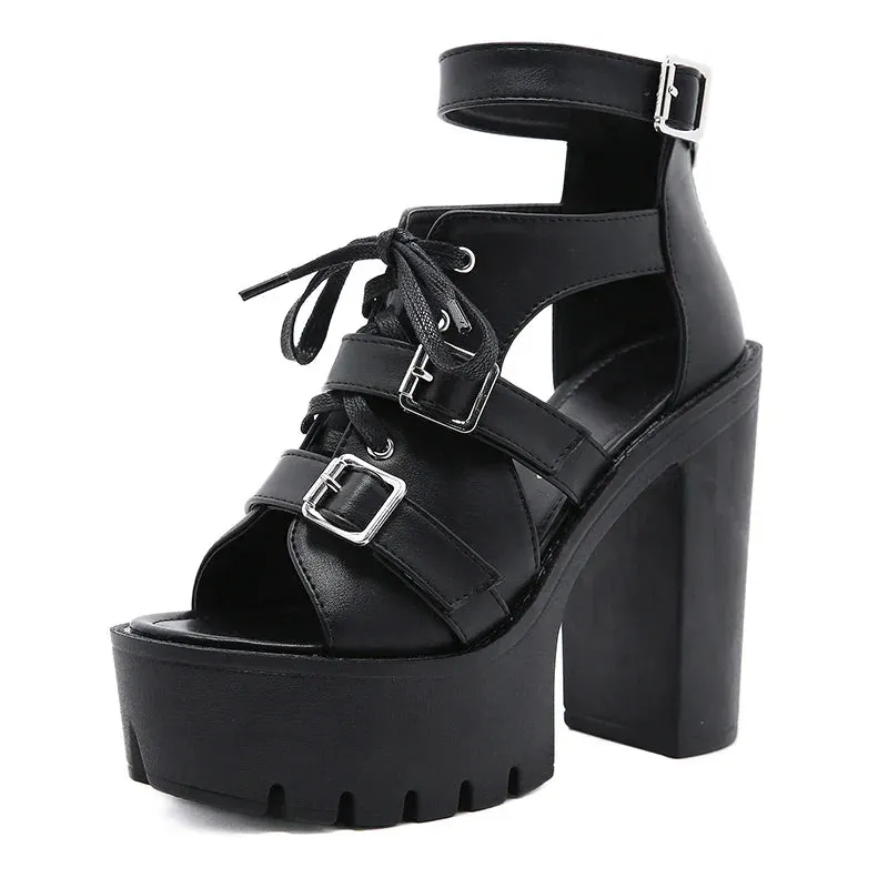 Joskaa 2024 New Chunky Black Heel Sandals