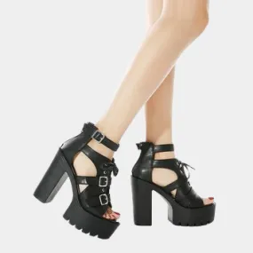 Joskaa 2024 New Chunky Black Heel Sandals