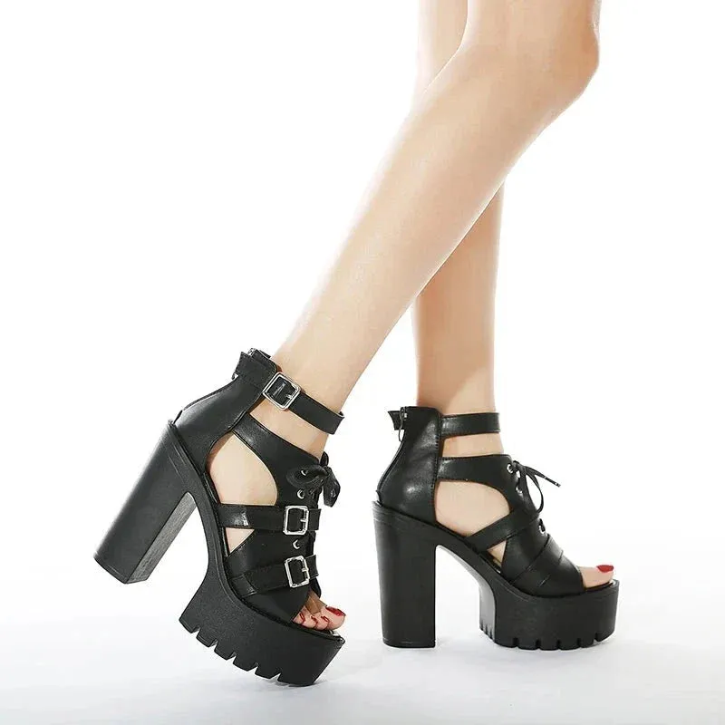 Joskaa 2024 New Chunky Black Heel Sandals