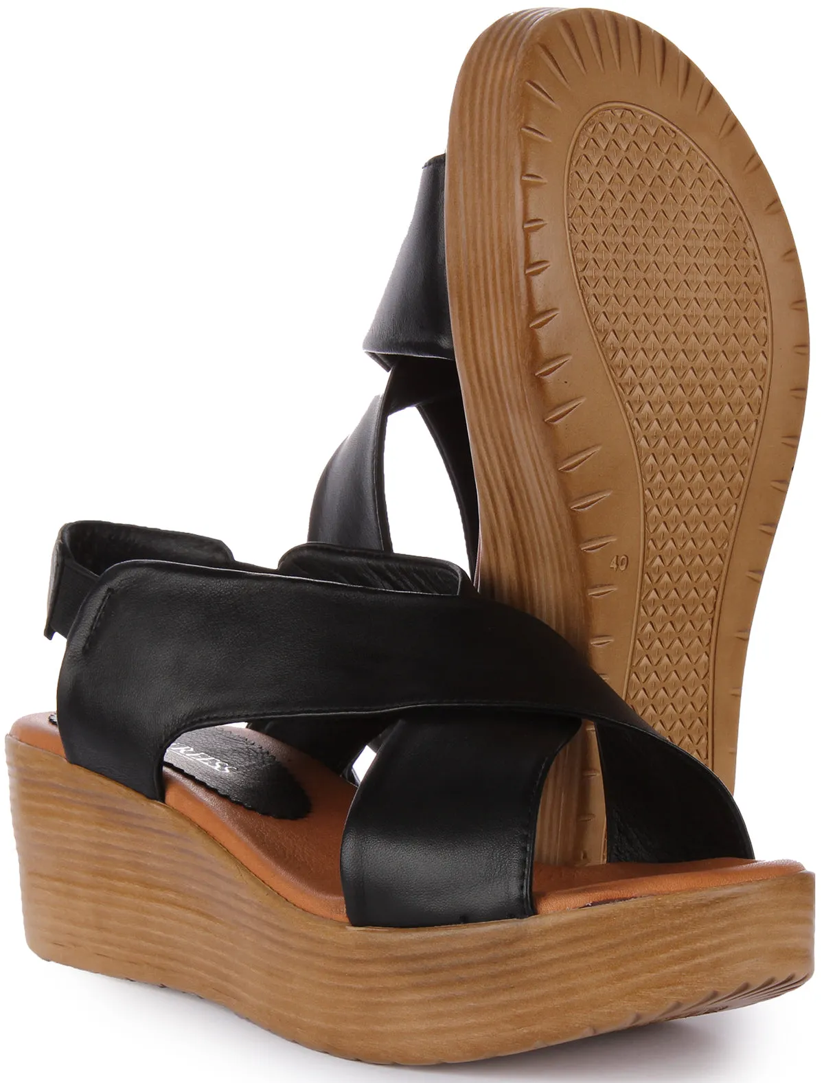 Justinreess England Flora WEdge Sandal In Black For Women