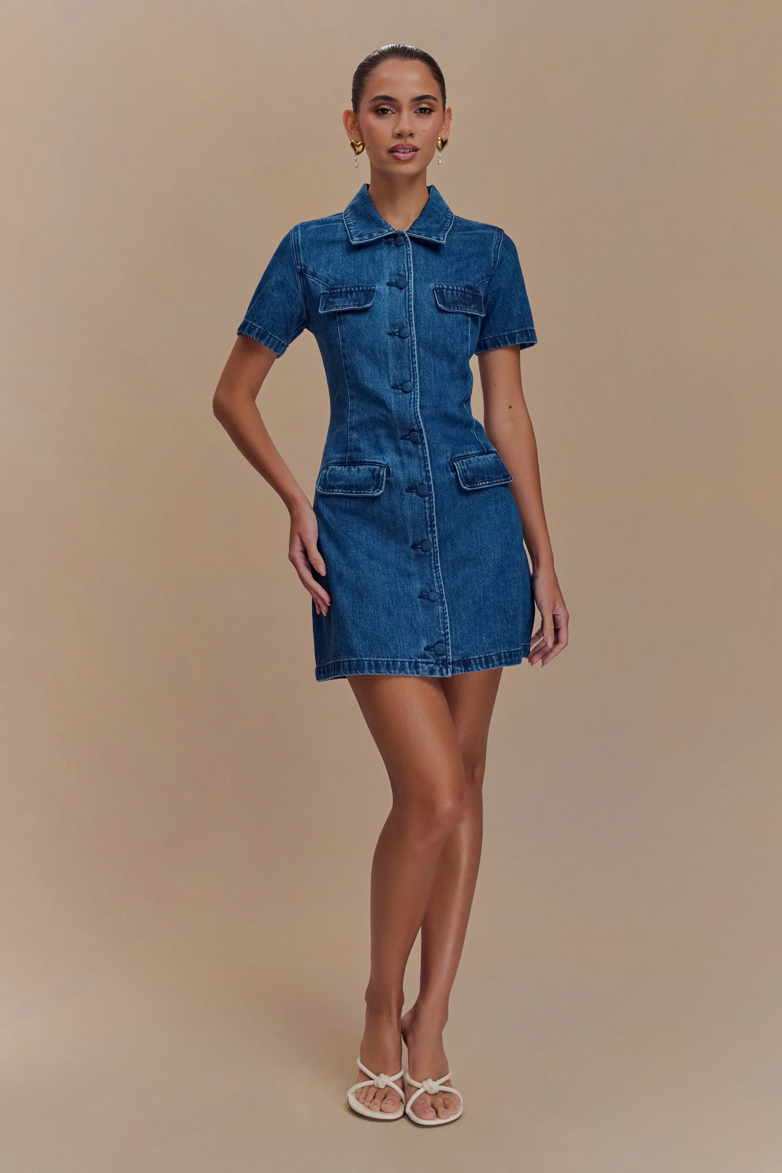 Leighton Denim Button Down Mini Dress - Dark Blue