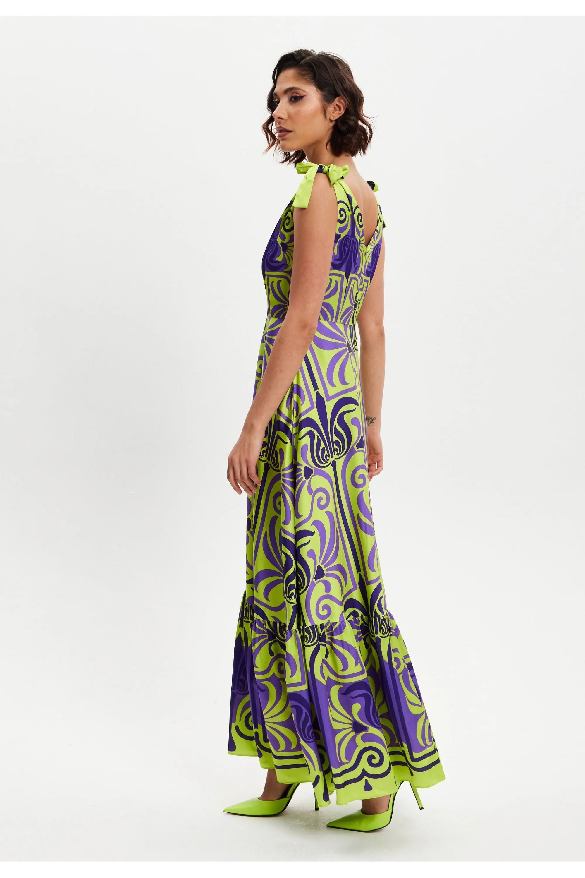 Liquorish Printed Deep V Neck Maxi Dress