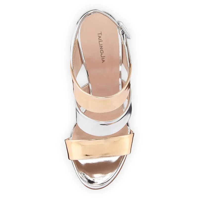 Metallic Patent Leather Open Toe Stiletto Sandals