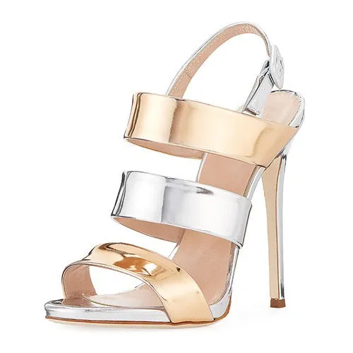 Metallic Patent Leather Open Toe Stiletto Sandals