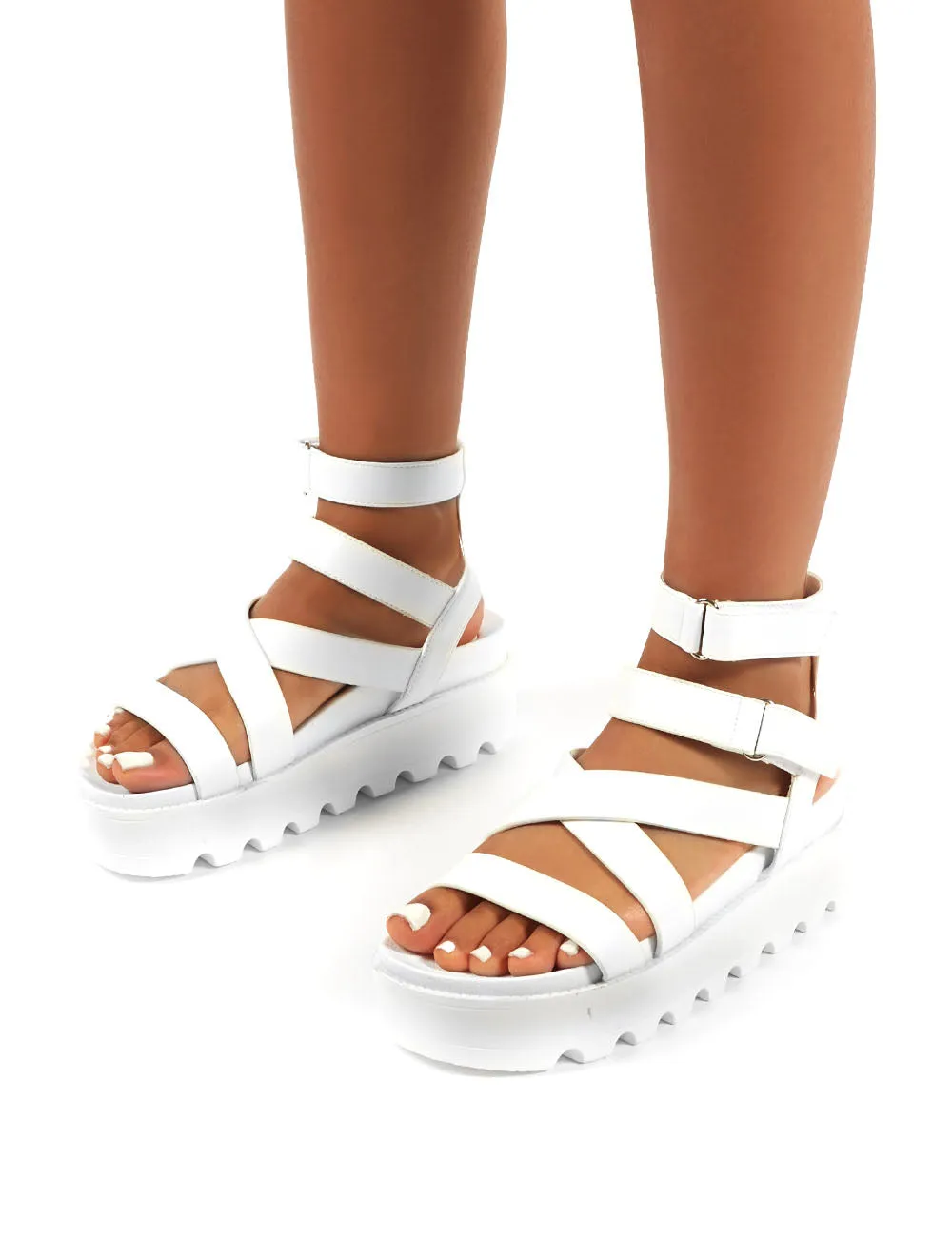 Motion White Chunky Strappy Gladiator Platform Sandals