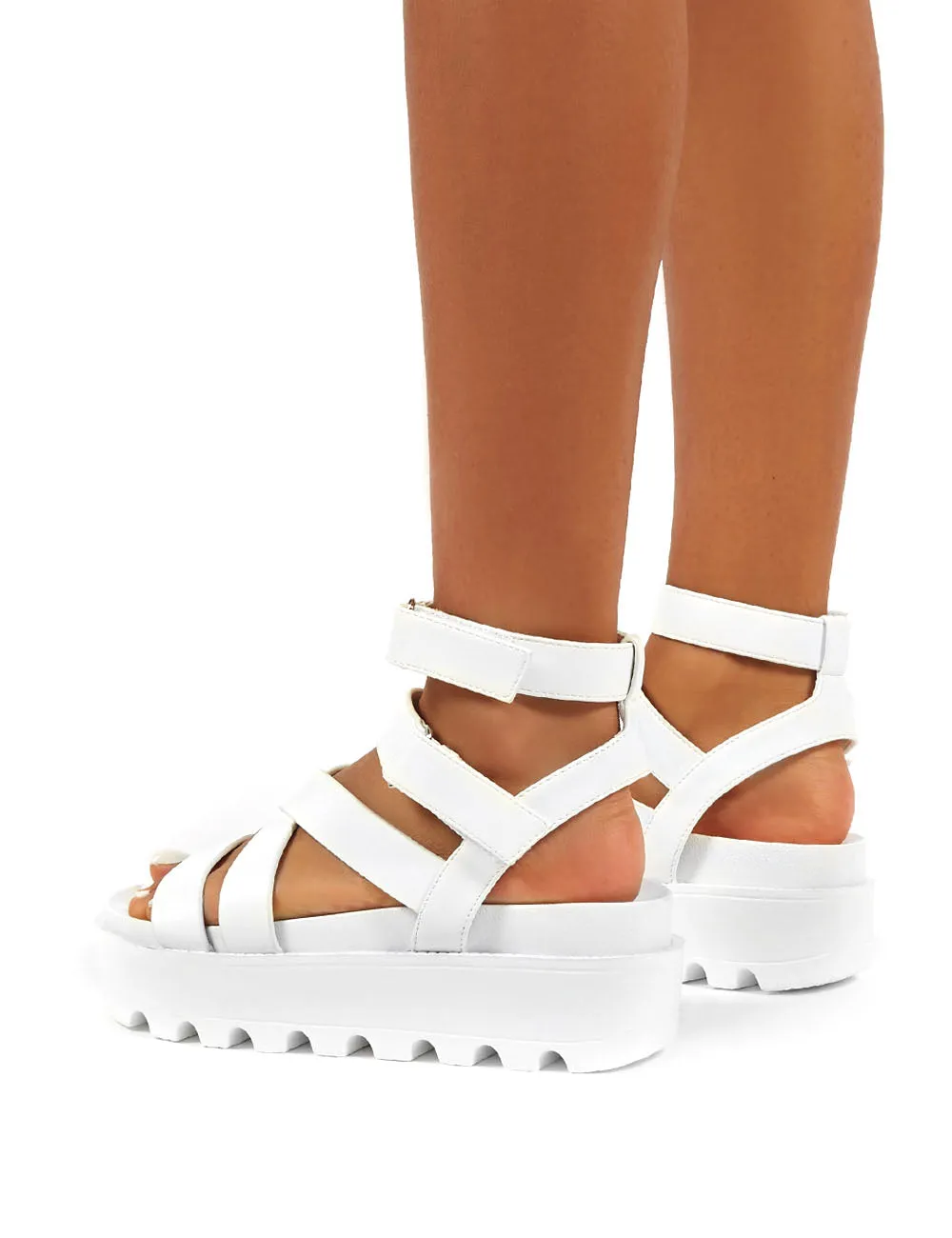 Motion White Chunky Strappy Gladiator Platform Sandals