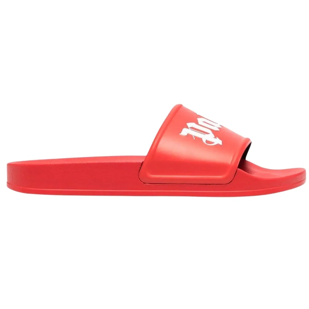 Palm Angels Gothic Print Red Slides