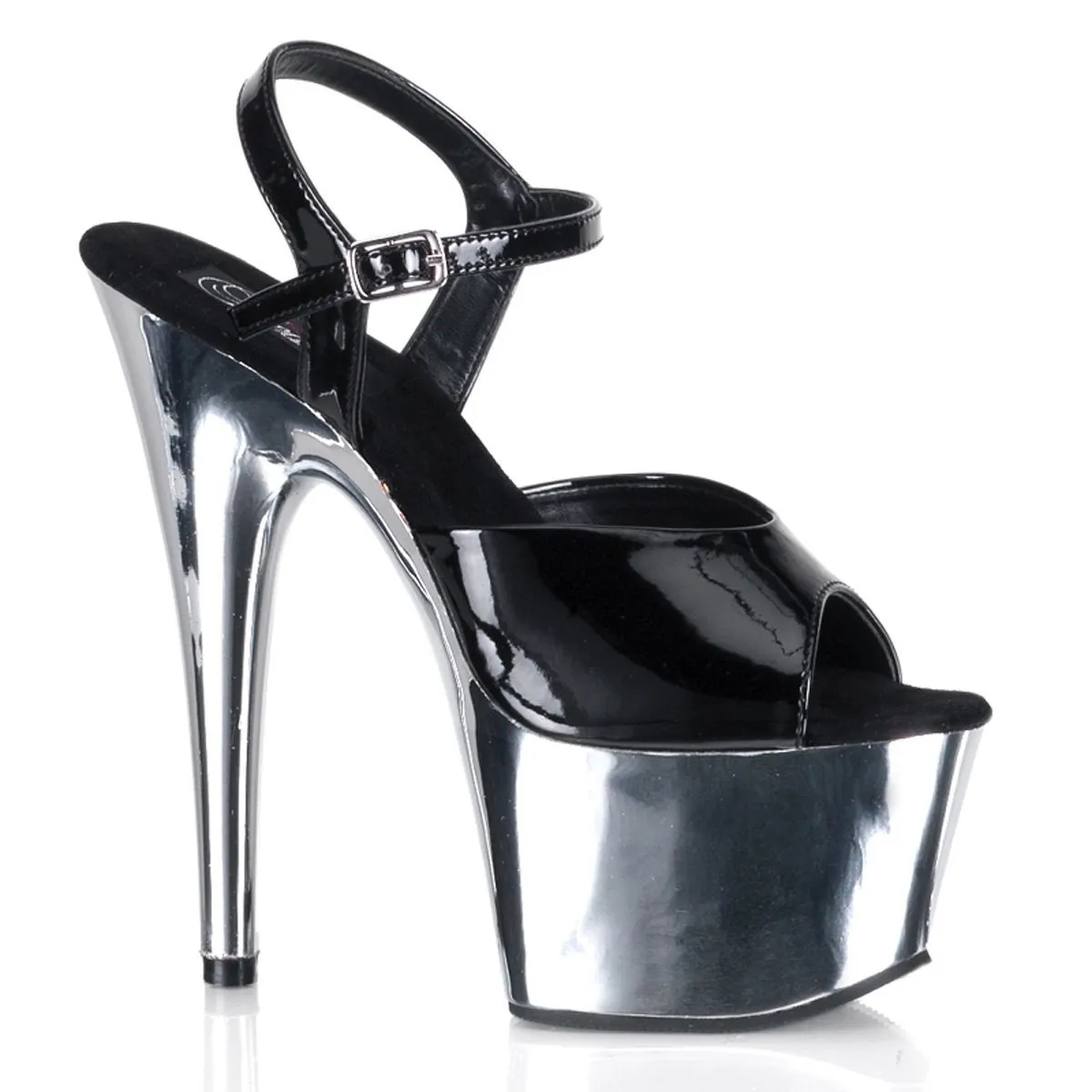 Pleaser Adore-709-Black-Silver Chrome-Size 7-Clearance