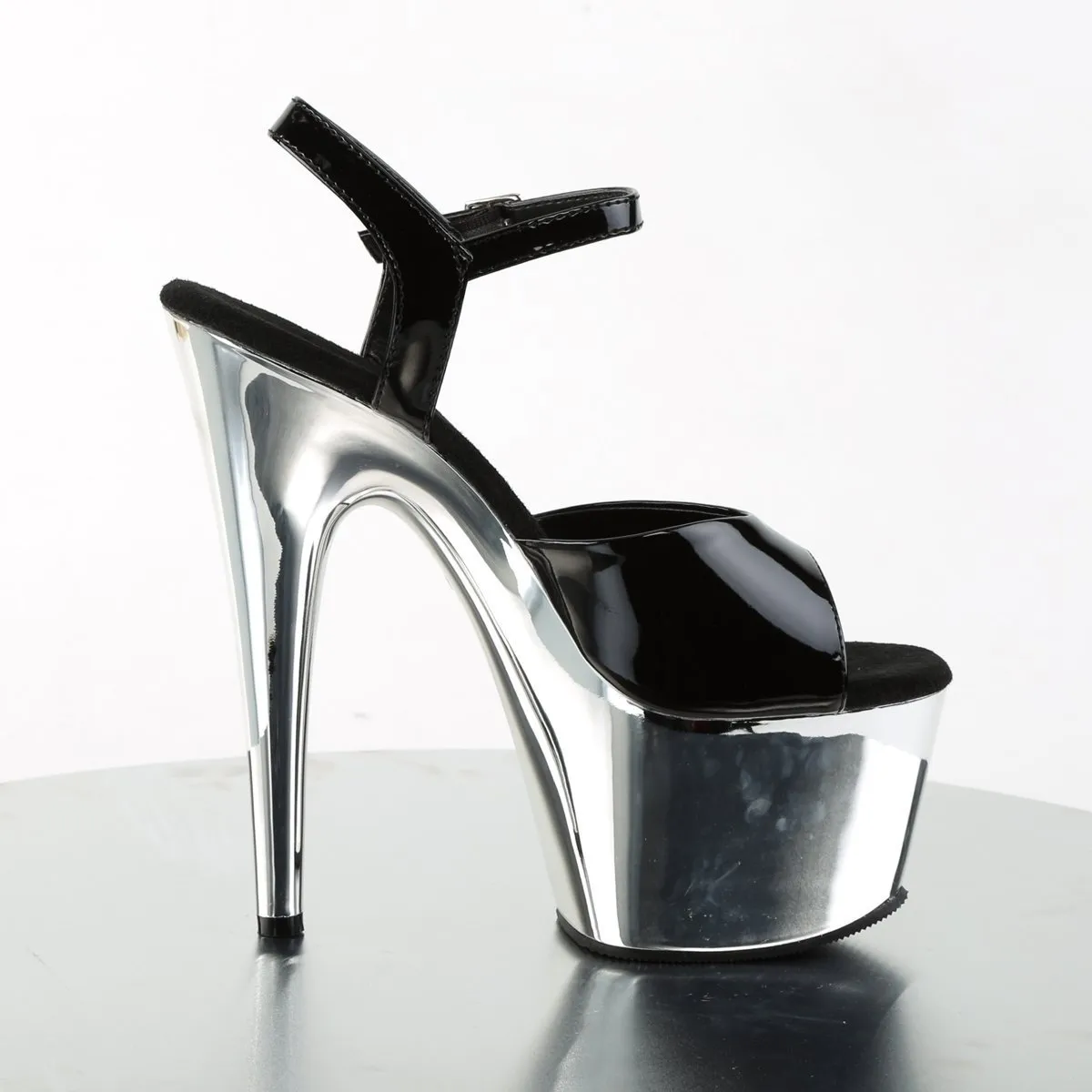 Pleaser Adore-709-Black-Silver Chrome-Size 7-Clearance