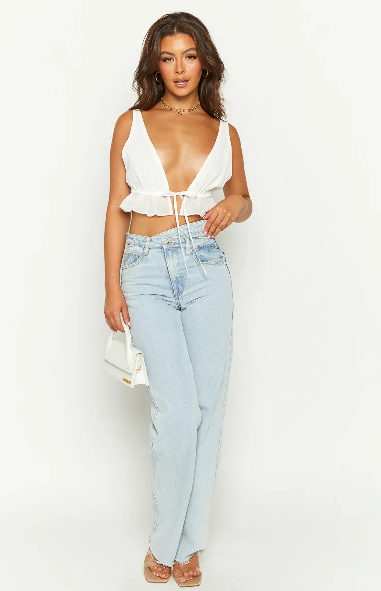 Poppy White Crop Top