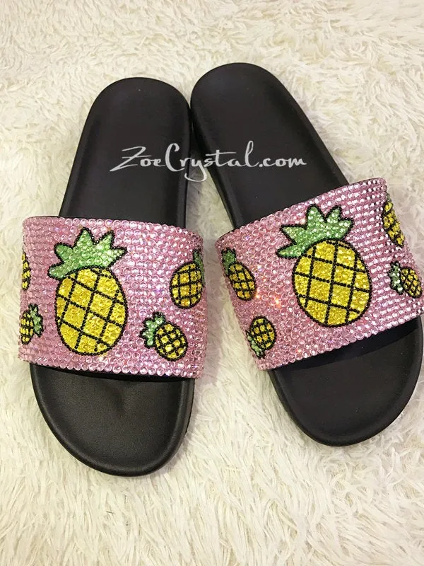 PROMOTION 20% off New Item - Fashionable Summer Pink SANDALS / SLIDES with Pineapples