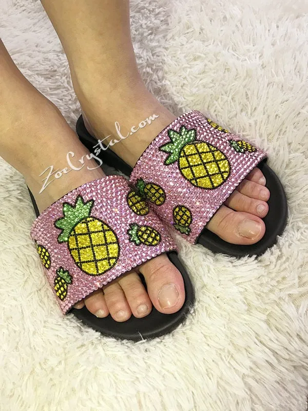 PROMOTION 20% off New Item - Fashionable Summer Pink SANDALS / SLIDES with Pineapples