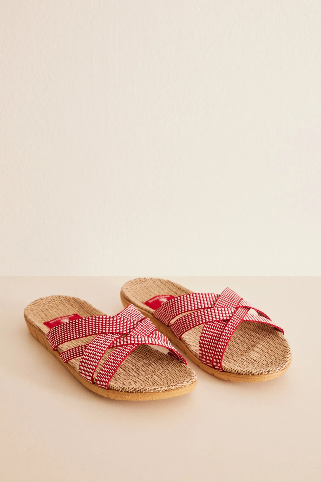 Red open flat sandals