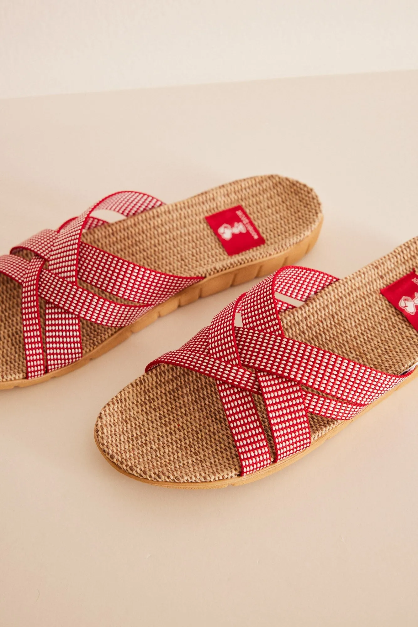 Red open flat sandals