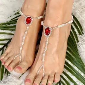 RUBY beaded barefoot sandals  - red