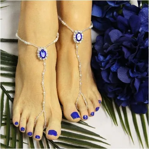 SAPPHIRE beaded barefoot sandals  - royal blue