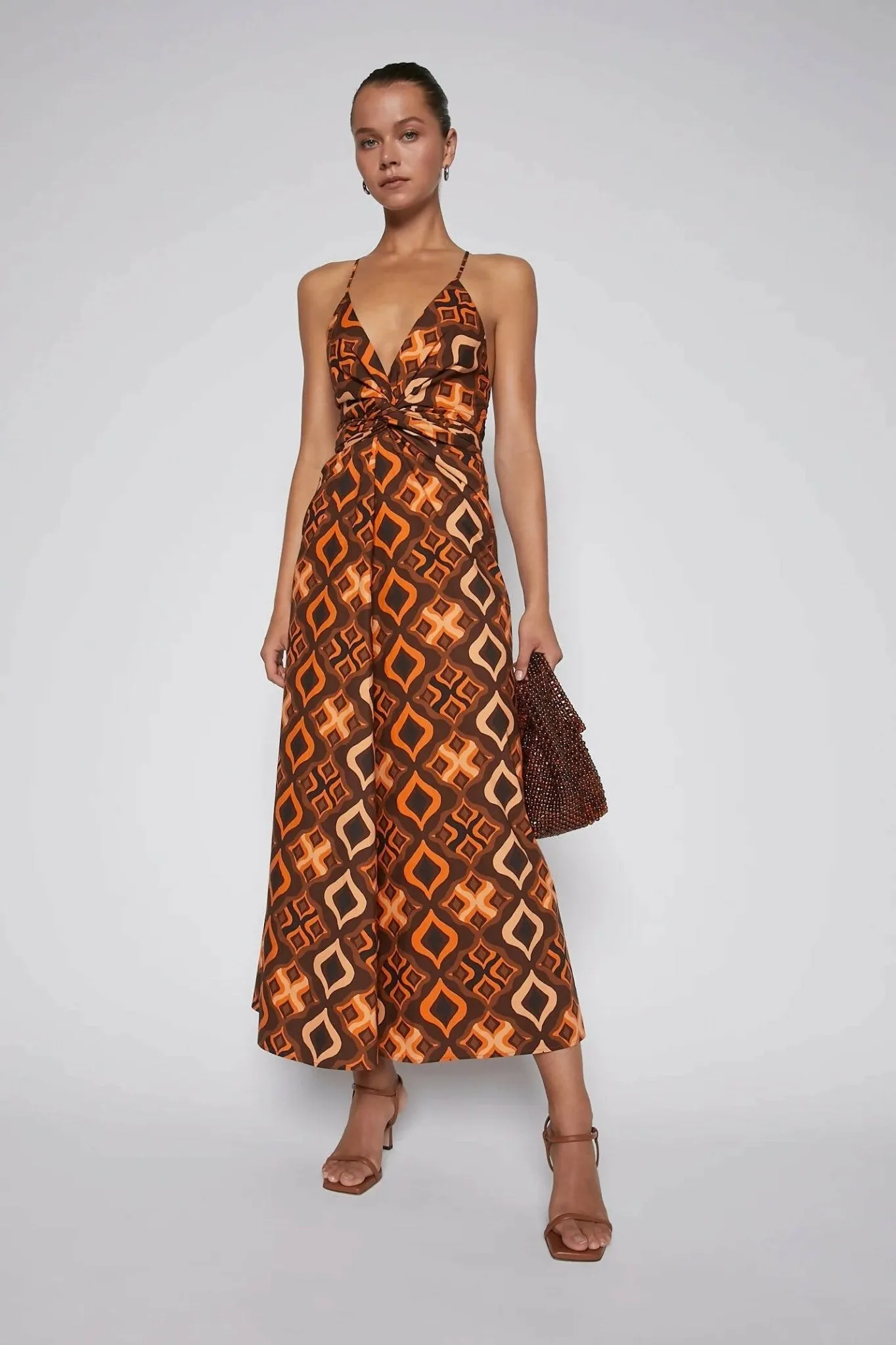 Scanlan Theodore Tile Print Cotton Dress Caramel