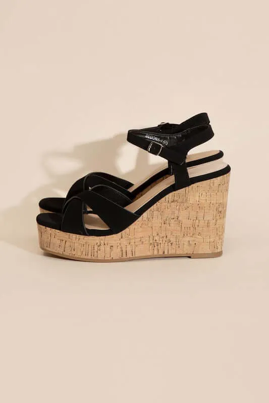 SEDONA-1 Black Wedge Heels Sandals